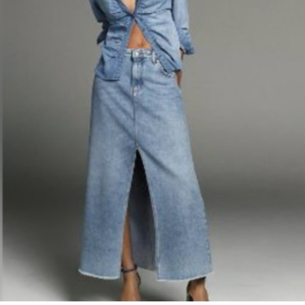 Anthropologie Pilcro Maxi Denim Skirt Madi Front Slit Denim Skirt 4